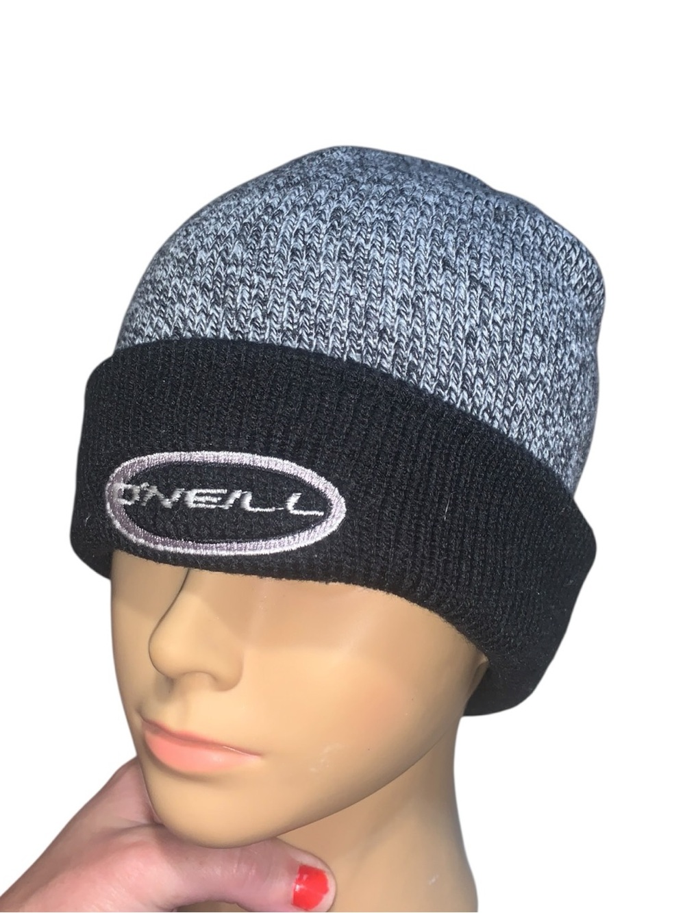 O'Neill Two-Tone Knit Cuffed Beanie Black and Gray Skater Winter